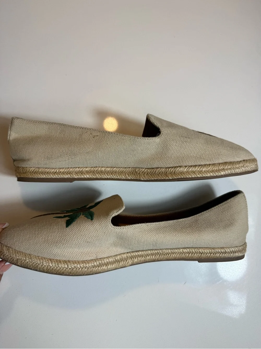 J.Crew Factory Tropical Embroidered Slip-On Espadrilles PalmTree Coconut Size9.5
